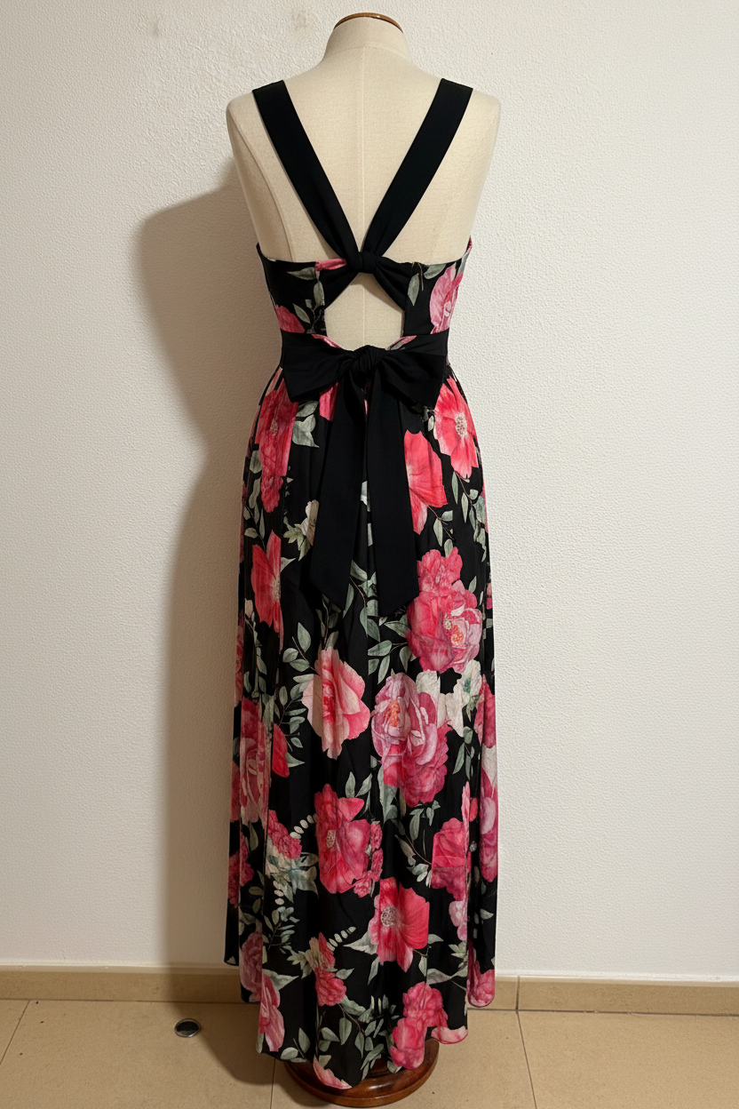 Vestido Midi Floral Negro
