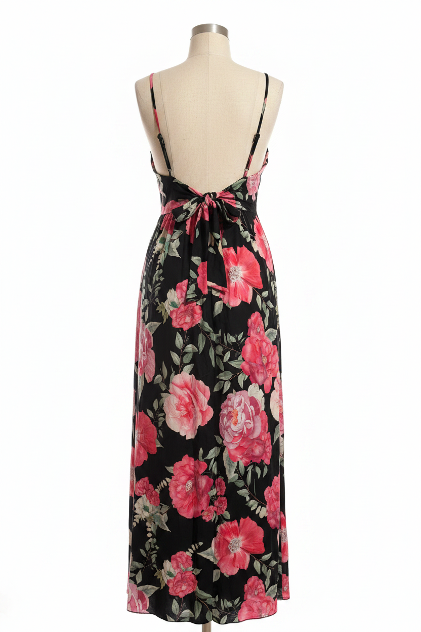 Vestido Midi Floral Negro