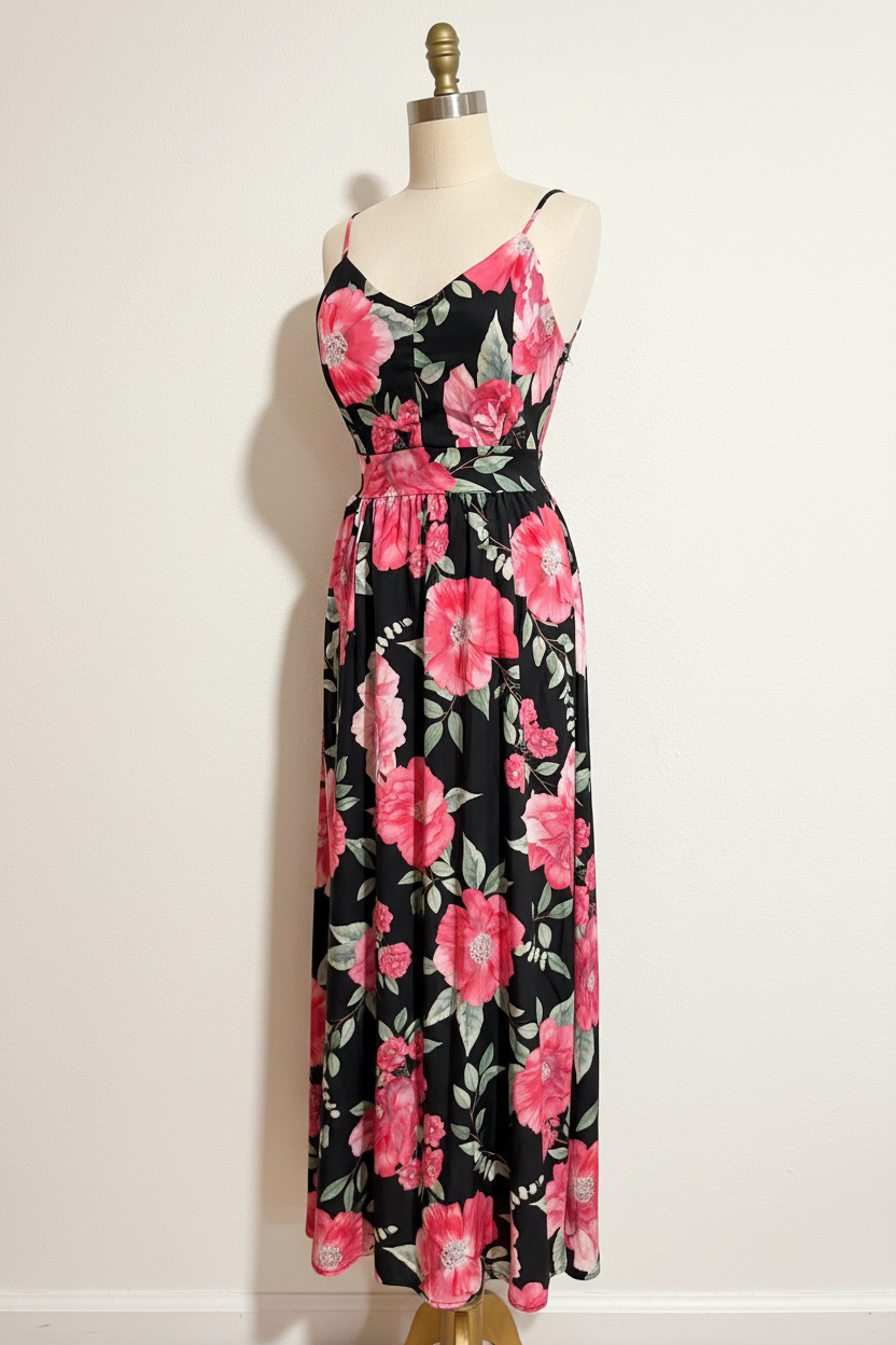 Vestido Midi Floral Negro