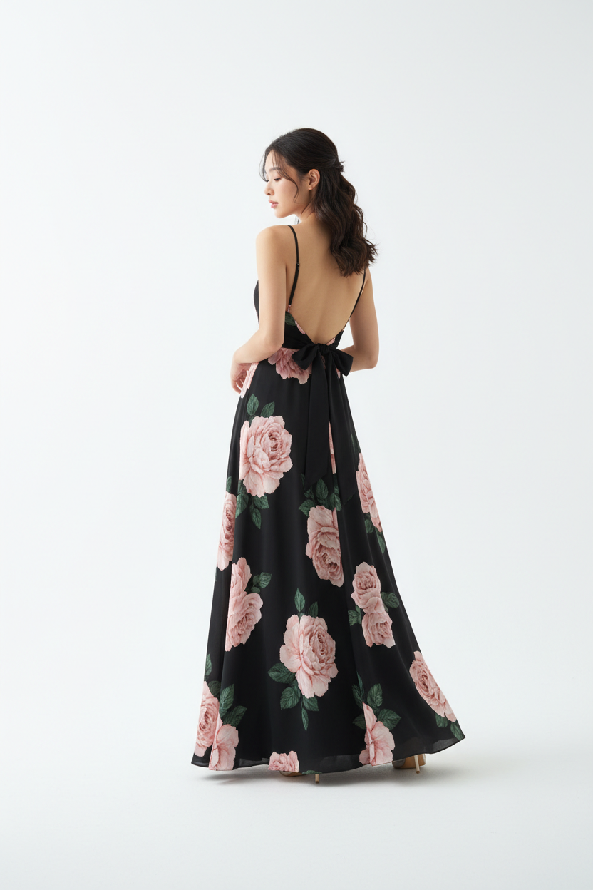 Vestido Midi Floral Negro