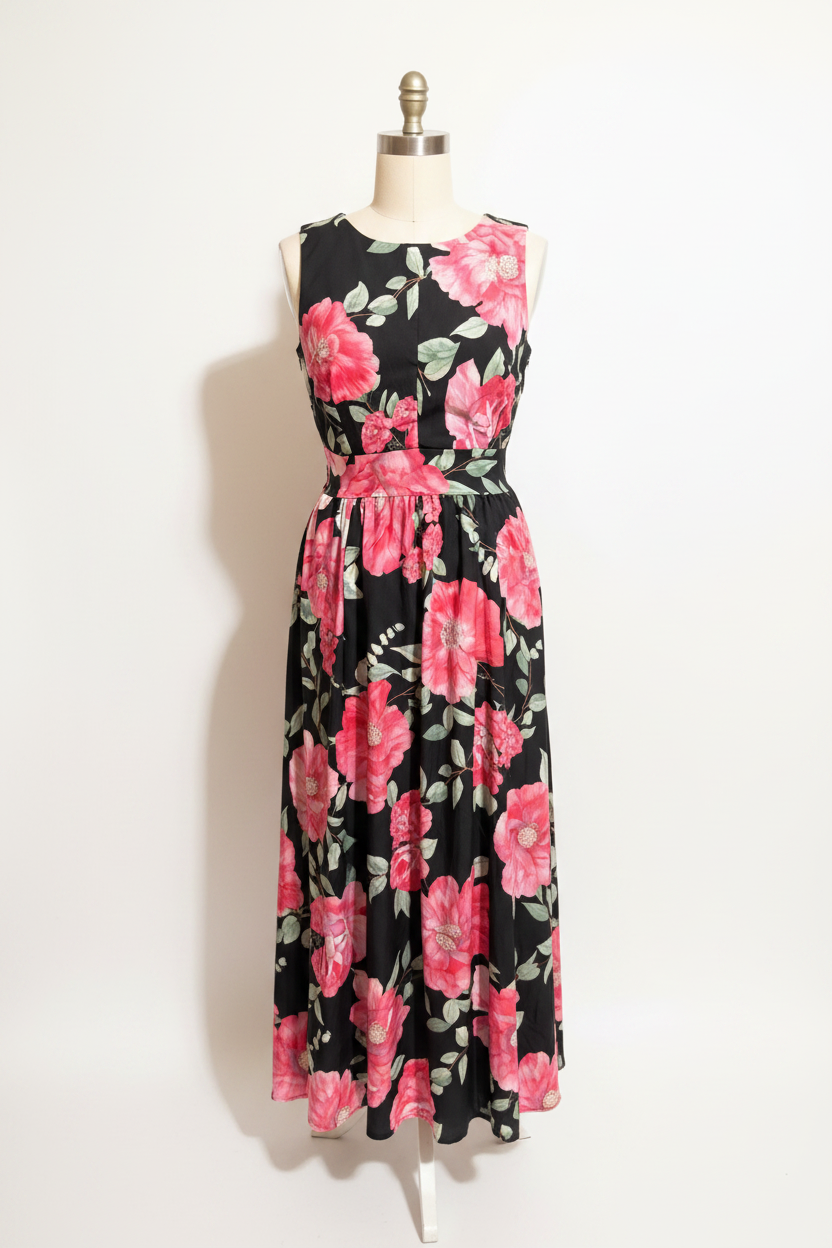 Vestido Midi Floral Negro