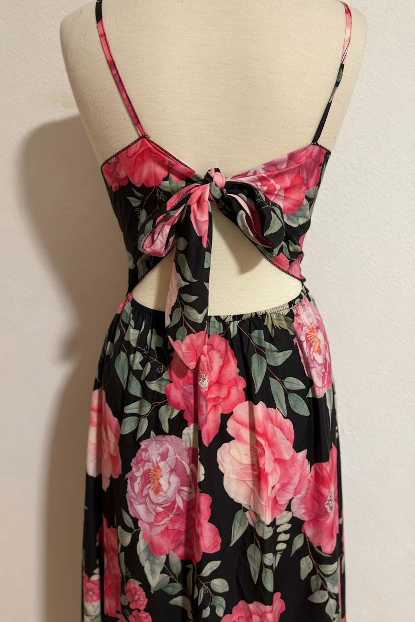 Vestido Midi Floral Negro